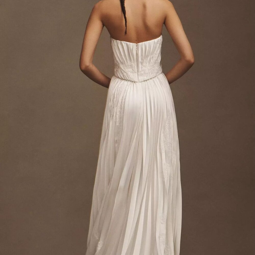 Watters Loen Plissé Charmeuse Satin A-Line Wedding Gown Size 4 - Picture 3 of 5